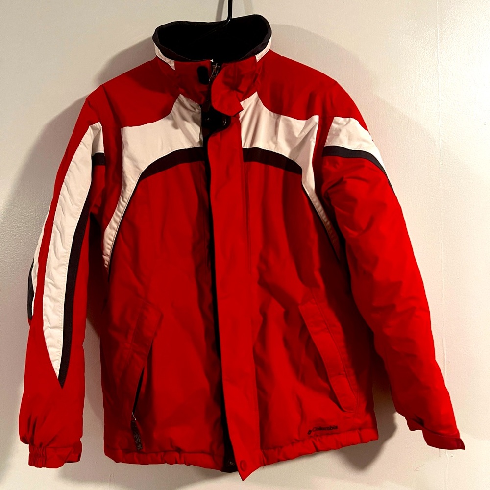 Columbia OmniTech Waterproof Breathable Ski Red Jacket Size 14/16 YOUTH